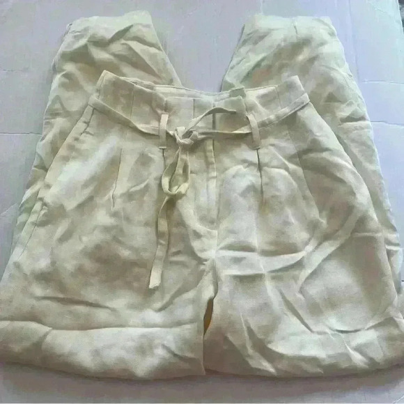 NEW EXPRESS SANDSHELL HIGH WAISTED LINEN BLEND PULL ON ANKLE PANTS SZ 2 - Picture 1 of 3